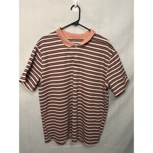 Nike Dri-FIT Polo Shirt XL Standard Fit Peach Black Striped Golf Casual Mens